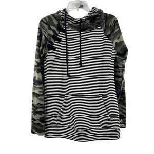 Rogue Mixed Print Hoodie Women's Size Small Multicolor Stripe Camo Pullover